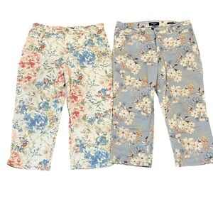 NINE WEST GLORIA VANDERBILT floral capris size 10 blue cream